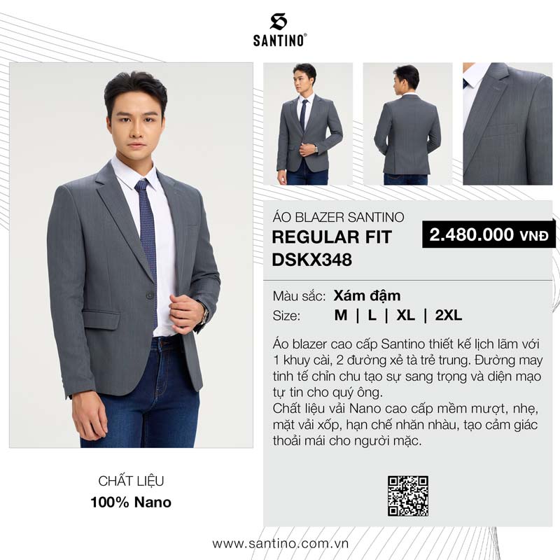 blazer nam hàng hiệu màu xám đậm